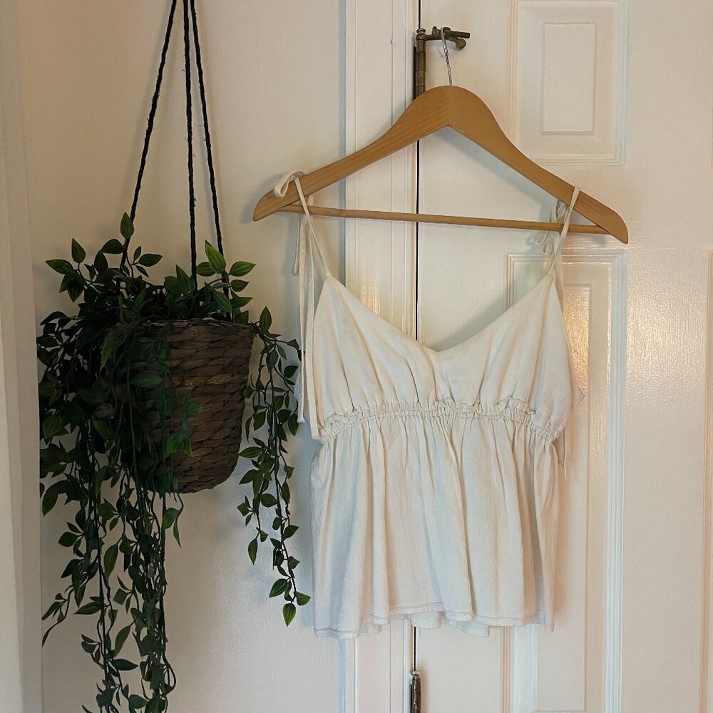 White Tie Strap Peplum Inspired Top in White | Size S/M